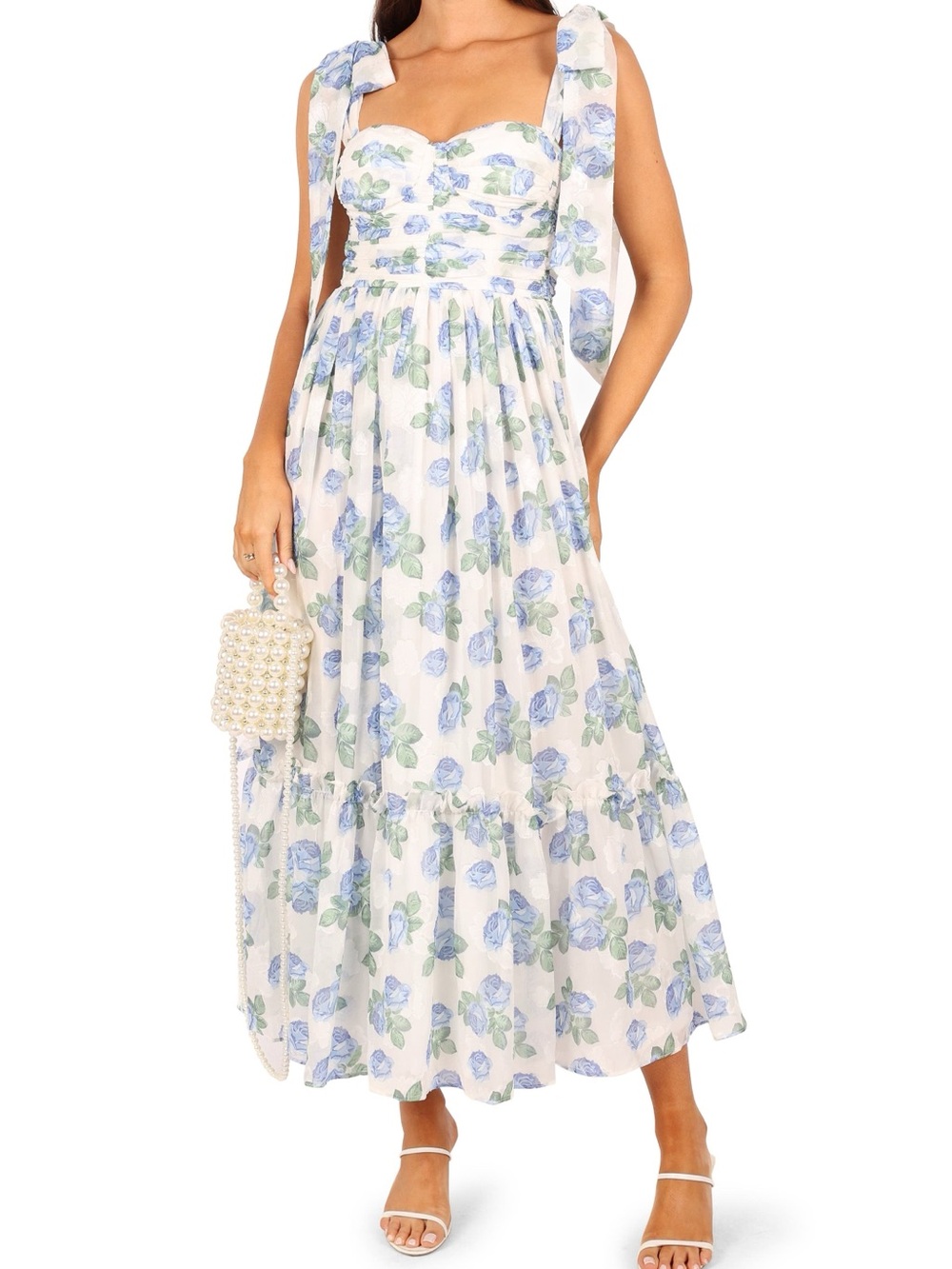 Petal & Pup White Maxi Dress with Blue Floral Print